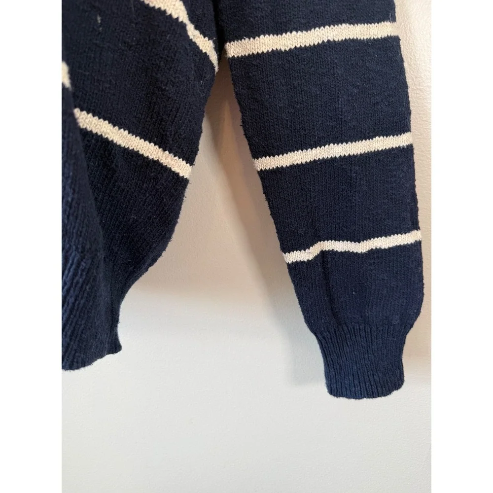 J Crew Navy Cream Striped Crew Neck Sweater XL‎ Classic Casual Nautical Preppy